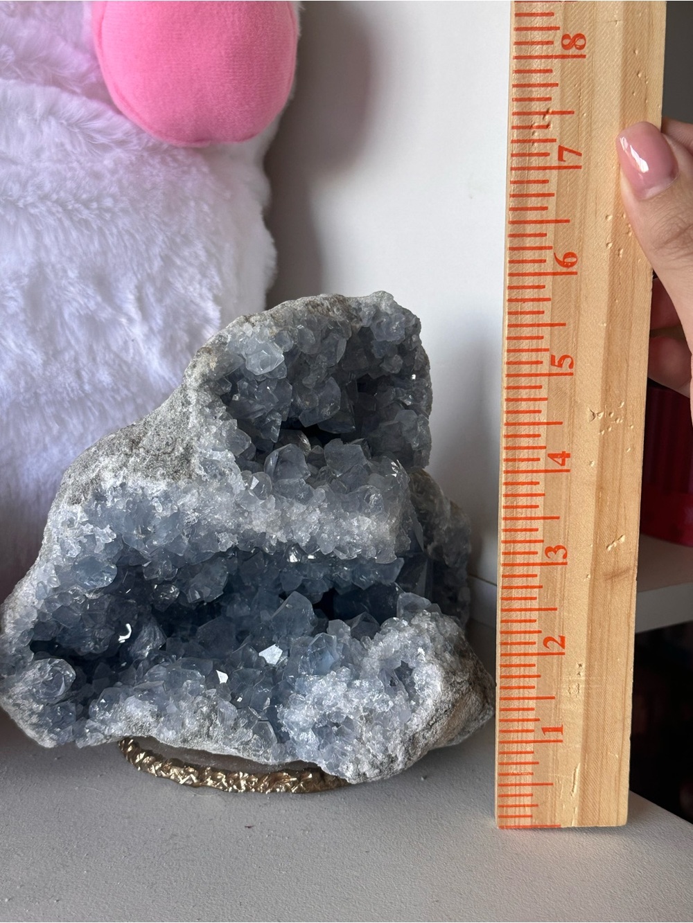 Celestite Crystal Geode Cluster - Blue Gray Sparkling Display
